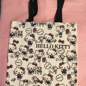 Hello Kitty White Tote with Red Bows and Navy Outfits